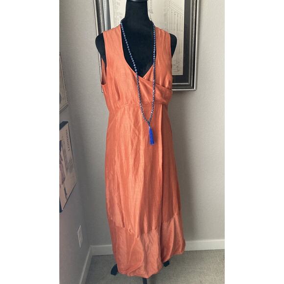 Sonja Marohn Sleeveless V-Neck Orange Long Maxi Dress Layered Lagenlook US Sz 8 - Picture 2 of 15